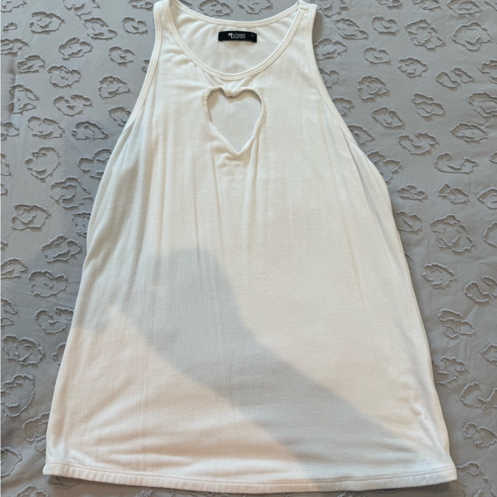 Michael Lauren Ivory Heart Cutout Tank Top